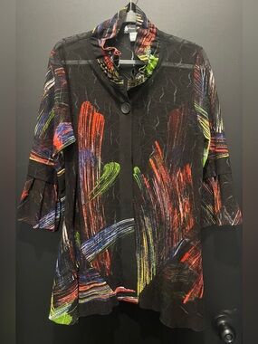 Damee Inc. Abstract Brushstroke Collared Tunic - Black with Multicolor Accents